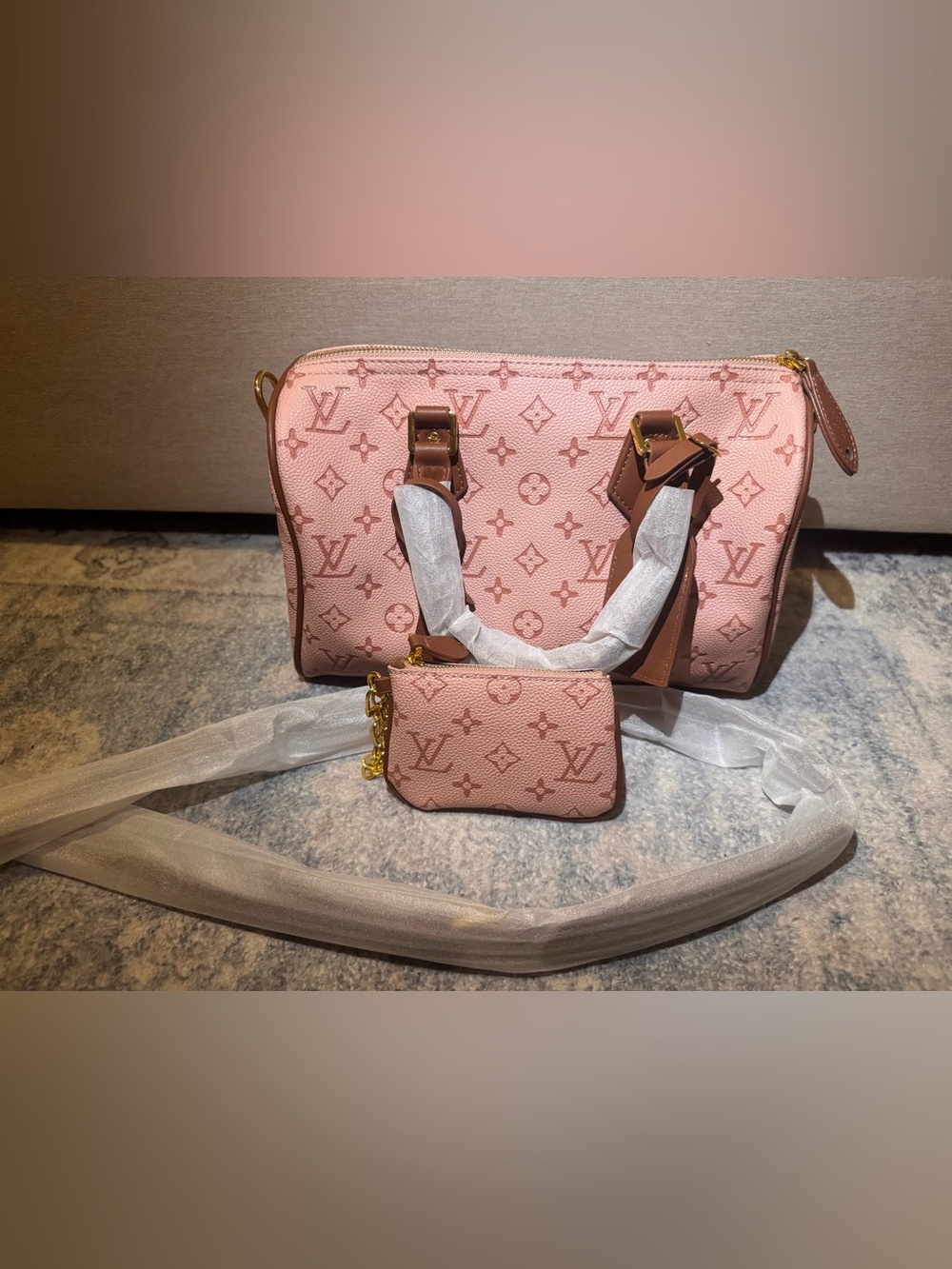 INSPIRED Blush Pink Monogram Tote with Brown Trim - Picture 5 of 10